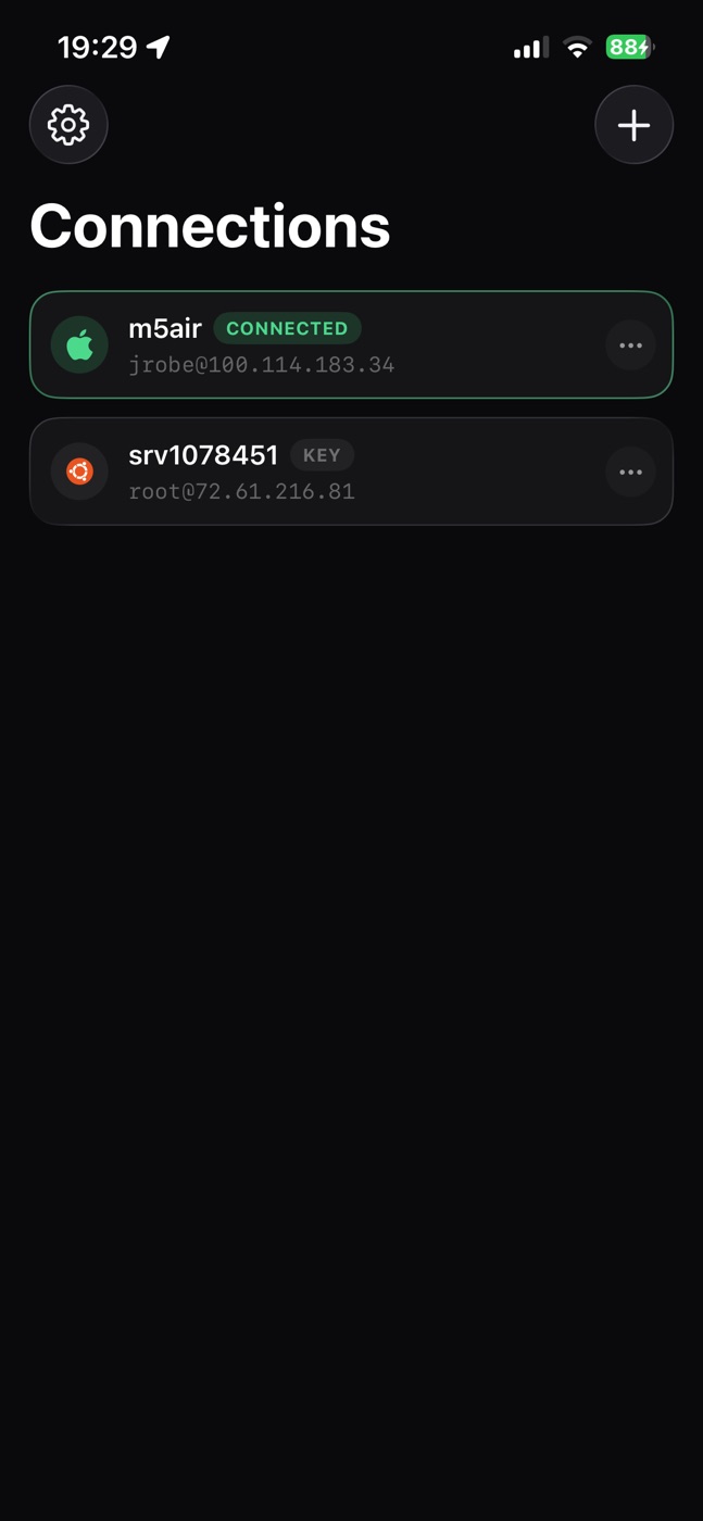 Legio connection list with two saved SSH machines
