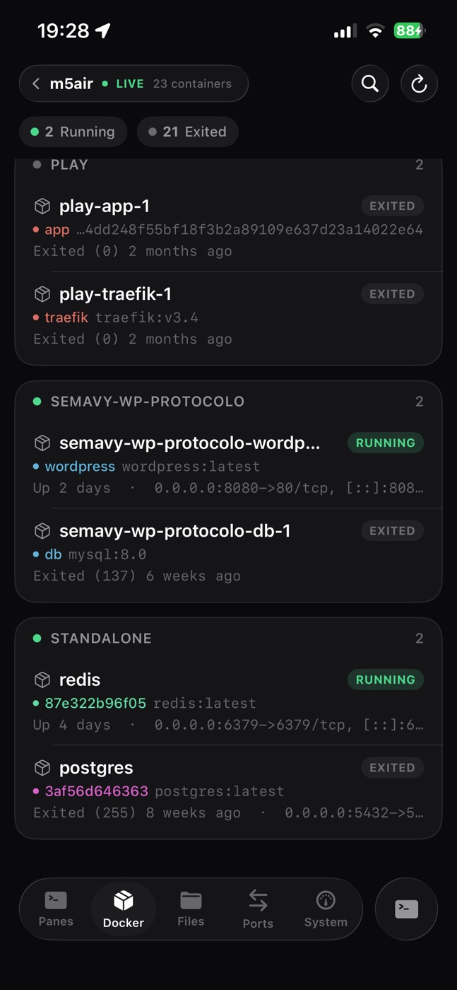 Docker containers grouped by project